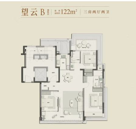  3室2厅2卫 122㎡户型图
