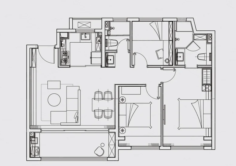  3室2厅2卫 102㎡户型图