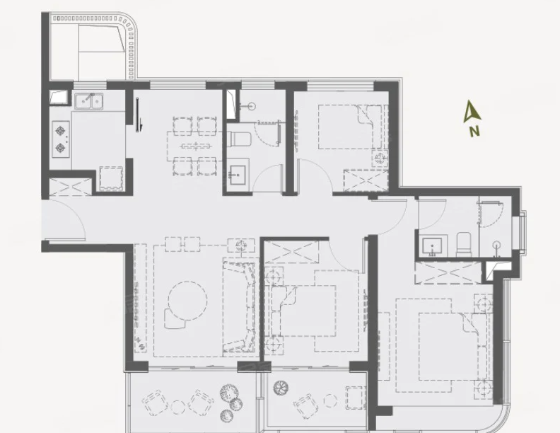  3室2厅2卫 116㎡户型图