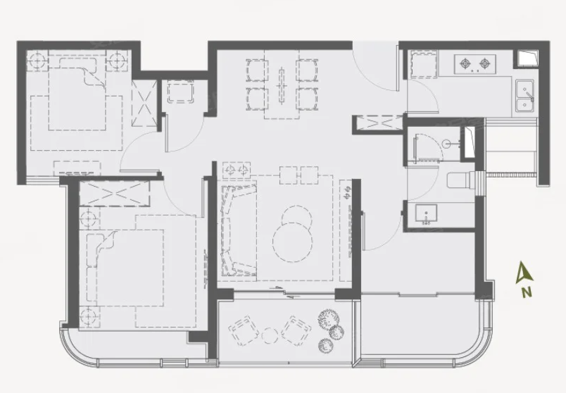  2室2厅1卫 93㎡户型图