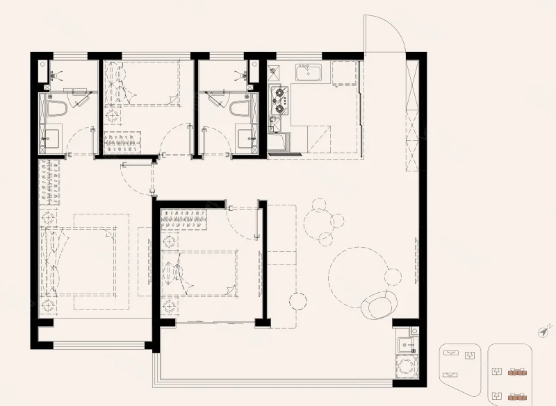 3室2厅2卫 105㎡户型图