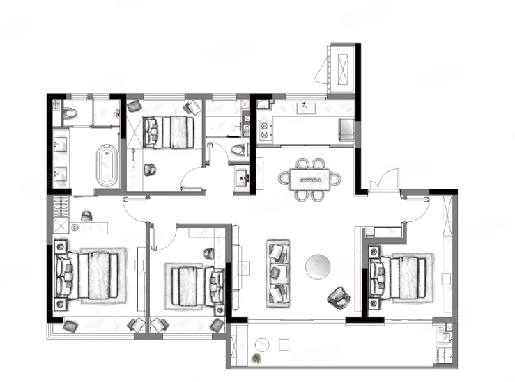  4室2厅2卫 142㎡户型图