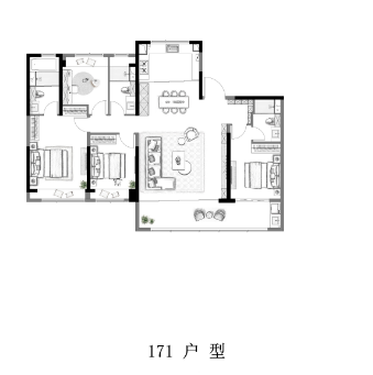  4室2厅3卫 171㎡户型图