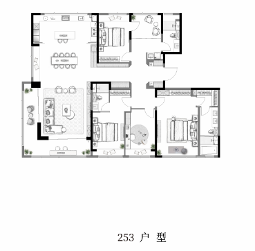  4室2厅3卫 253㎡户型图