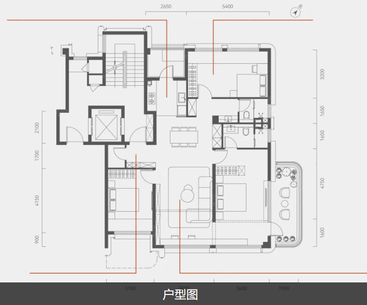  3室2厅2卫 119㎡户型图