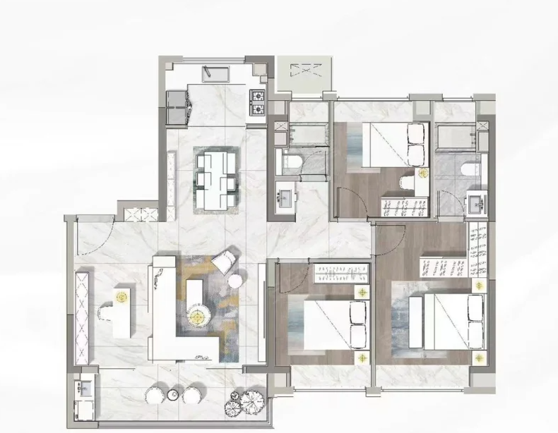 3室2厅2卫 116㎡户型图