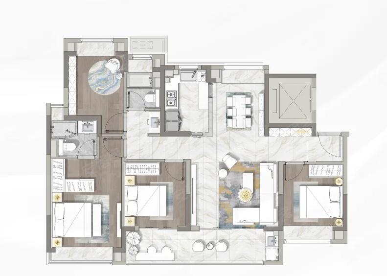  4室2厅2卫 127㎡户型图