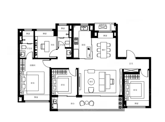 4室2厅2卫 135㎡户型图