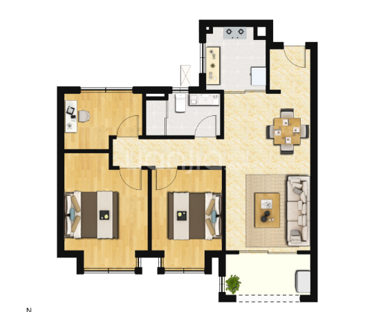  3室2厅1卫 89㎡户型图