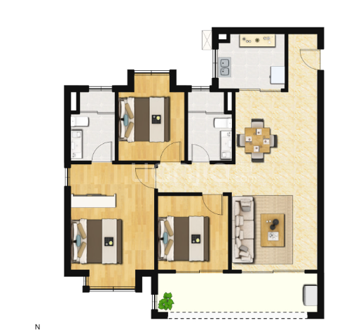  3室2厅2卫 110㎡户型图