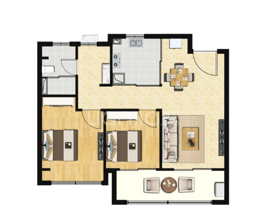  2室2厅2卫 78㎡户型图