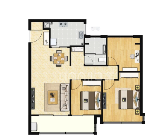  3室2厅1卫 89㎡户型图