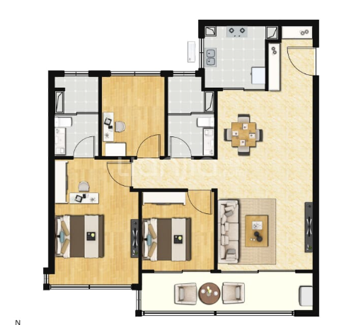  3室2厅2卫 98㎡户型图