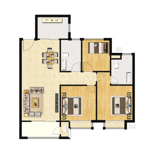  3室2厅2卫 98㎡户型图