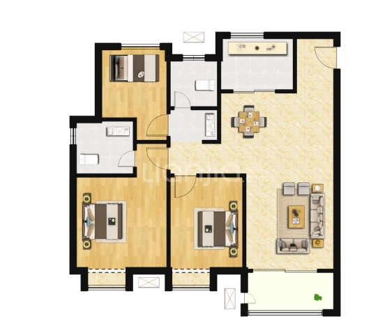  3室2厅2卫 110㎡户型图