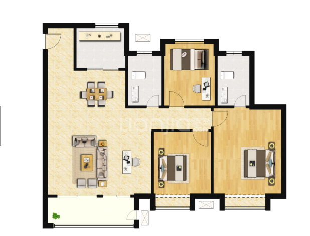  3室2厅2卫 125㎡户型图