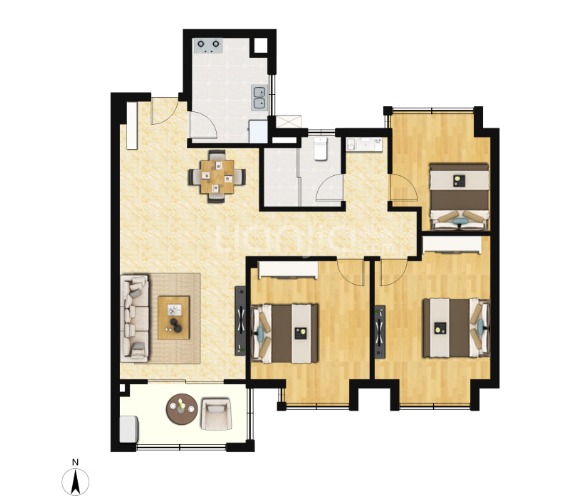  3室2厅1卫 89㎡户型图