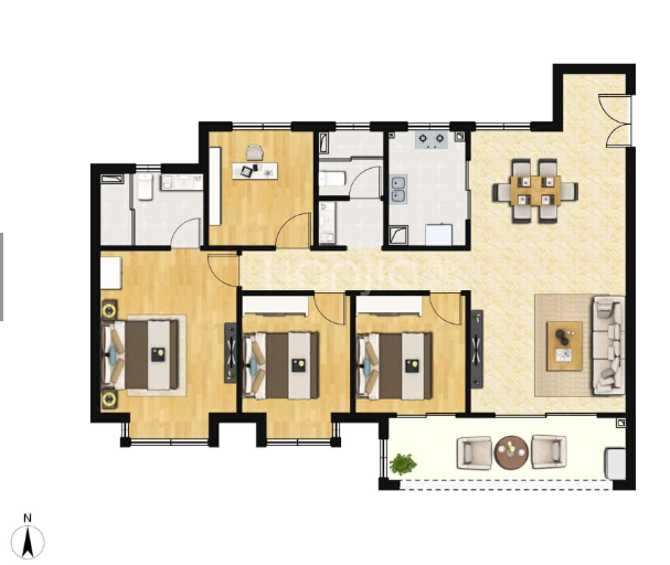  4室2厅2卫 142㎡户型图