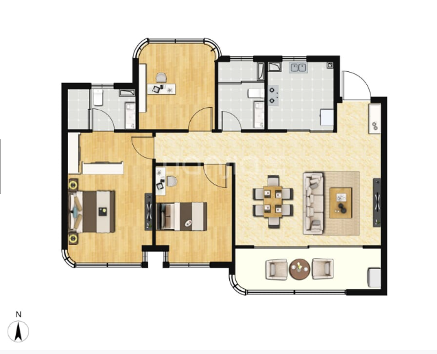  3室2厅2卫 107㎡户型图