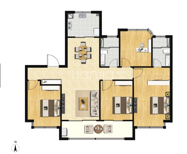  4室2厅2卫 142㎡户型图