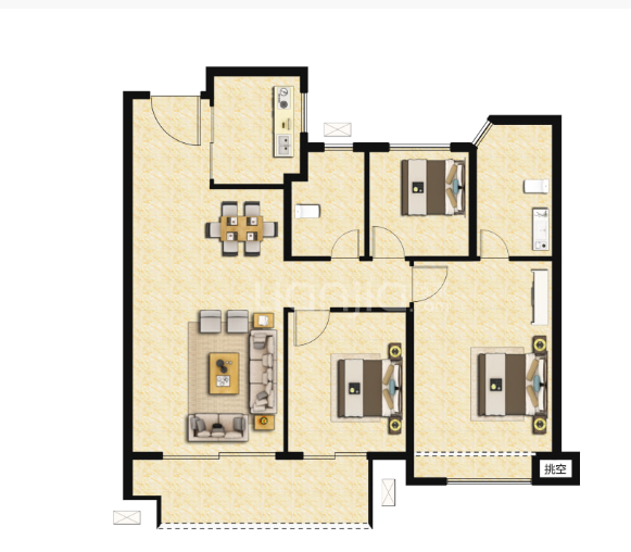  3室2厅2卫 99㎡户型图