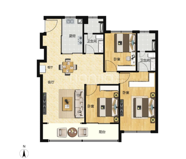  3室2厅2卫 110㎡户型图