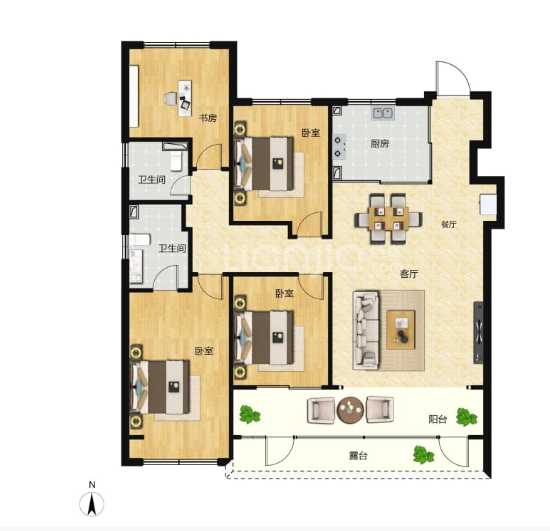  4室2厅2卫 143㎡户型图