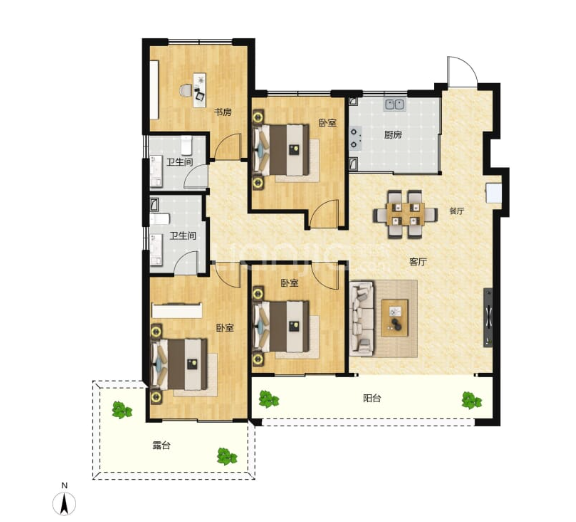  4室2厅2卫 143㎡户型图