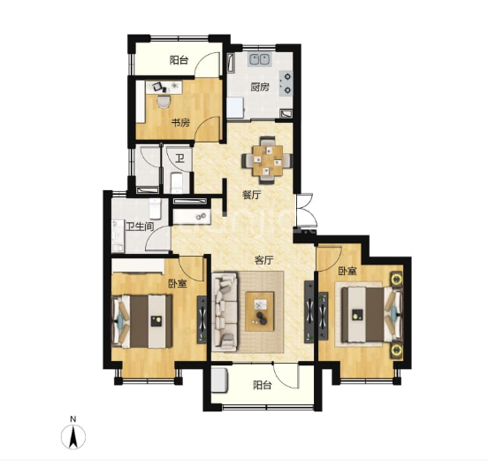  3室2厅2卫 98㎡户型图