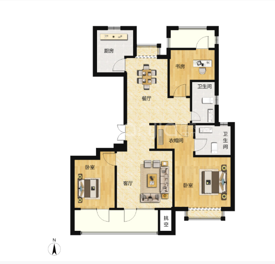  3室2厅2卫 115㎡户型图