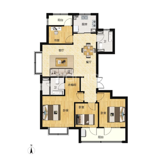  4室2厅2卫 135㎡户型图