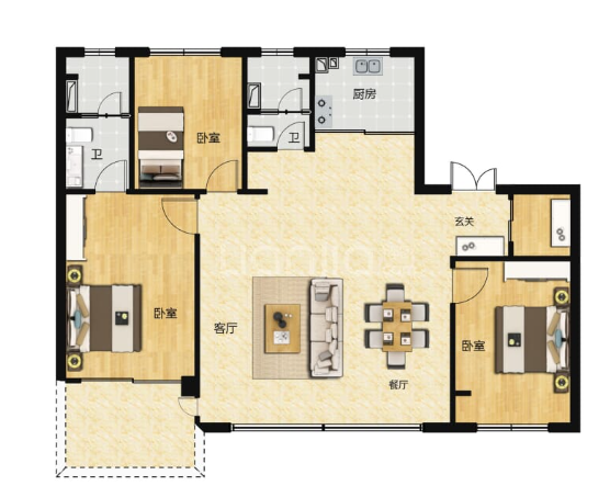  3室2厅2卫 120㎡户型图