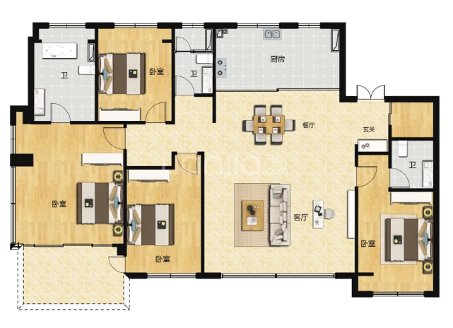  4室2厅3卫 174㎡户型图