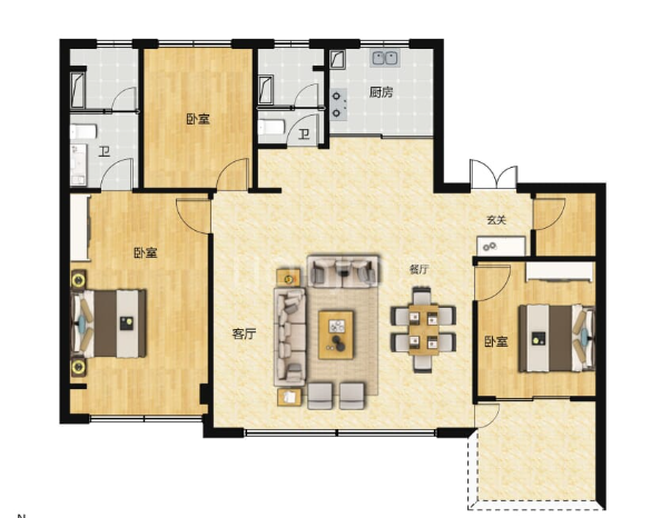  3室2厅2卫 120㎡户型图