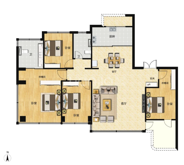  4室2厅2卫 143㎡户型图