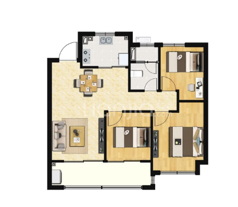  3室2厅1卫 89㎡户型图