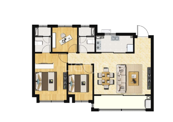  3室2厅2卫 105㎡户型图