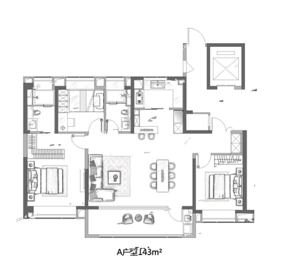  3室2厅2卫 143㎡户型图