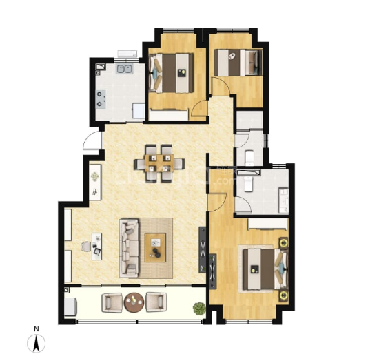  3室2厅2卫 117㎡户型图