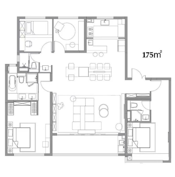  4室2厅3卫 175㎡户型图
