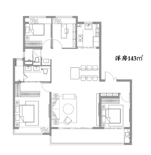  4室2厅2卫 143㎡户型图