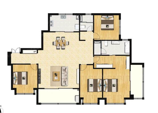  4室2厅2卫 180㎡户型图