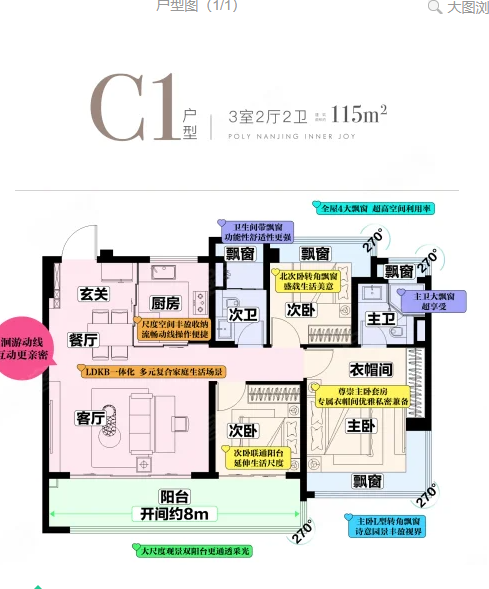  3室2厅2卫 115㎡户型图