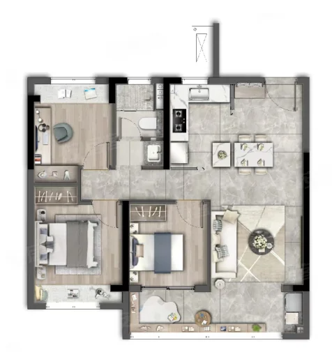  3室2厅1卫 89㎡户型图