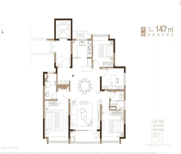  4室2厅2卫 147㎡户型图