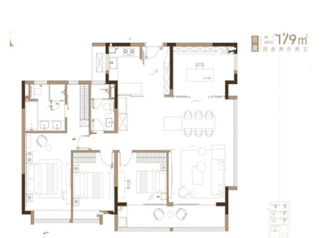  4室2厅2卫 179㎡户型图