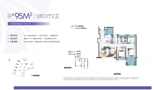  3室2厅2卫 95㎡户型图