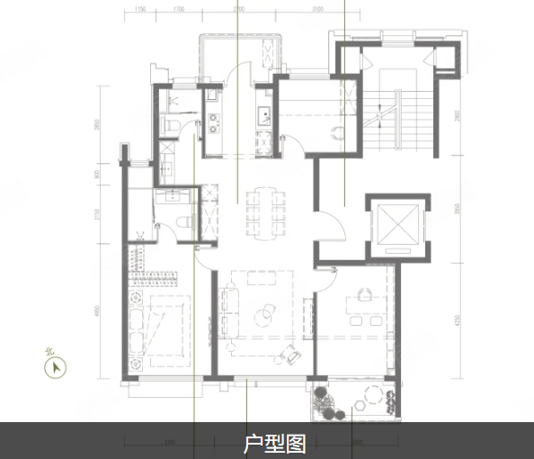  3室2厅2卫 105㎡户型图