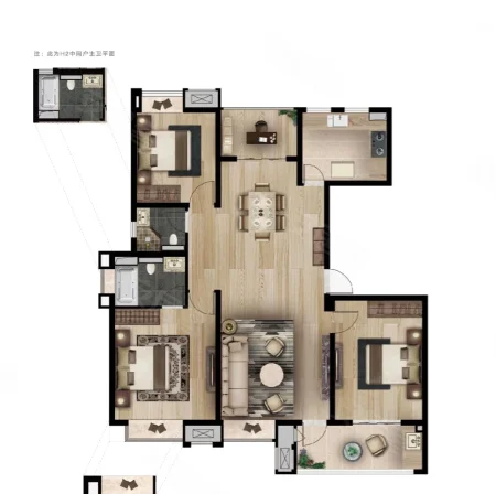  4室2厅2卫 131㎡户型图