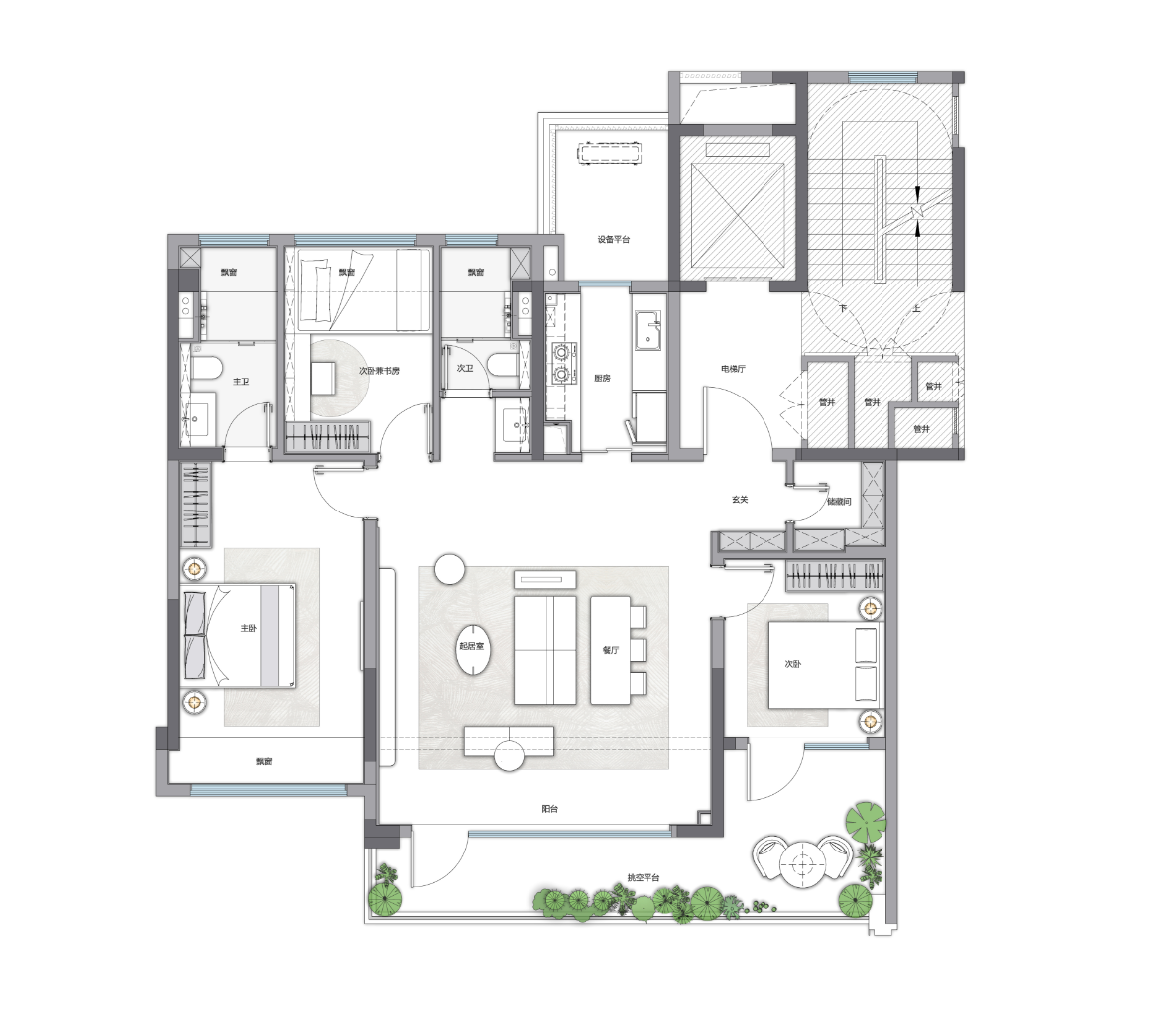  3室2厅2卫 120㎡户型图